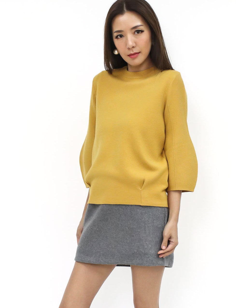 mustard balloon sleeves knitted top *pre-order*