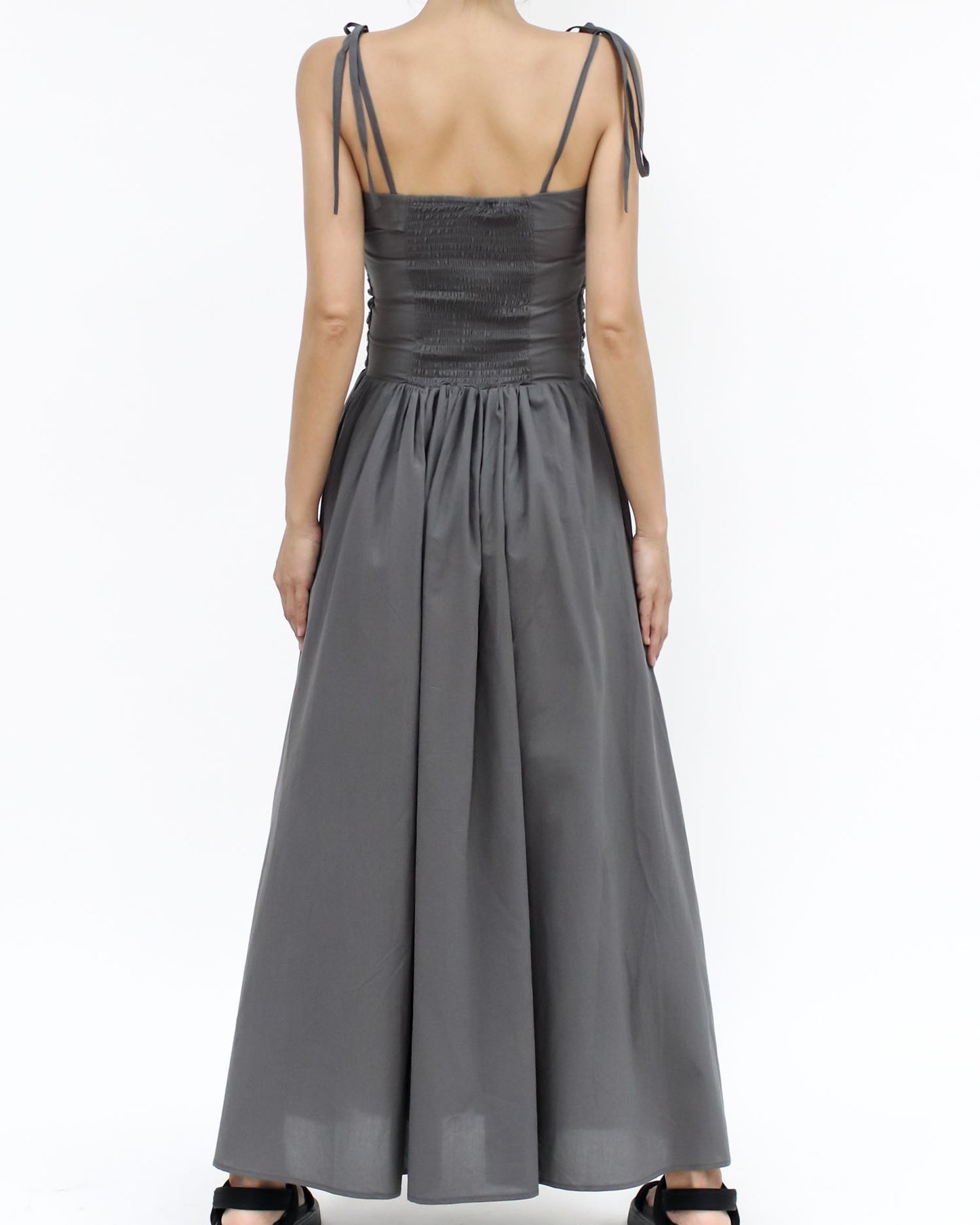 grey ruched straps longline dress