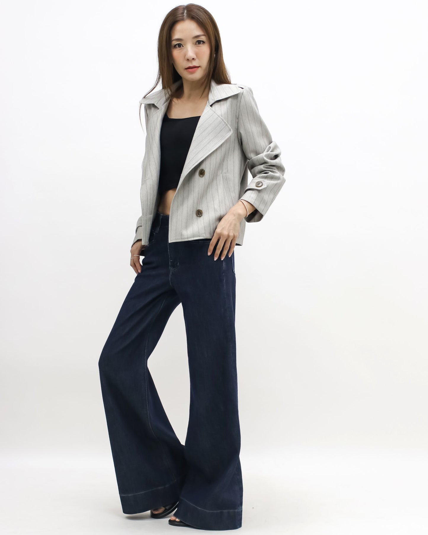 beige stripes blazer jacket