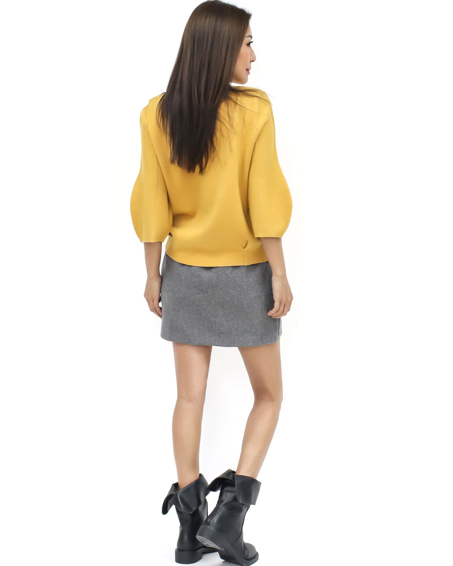 mustard balloon sleeves knitted top *pre-order*