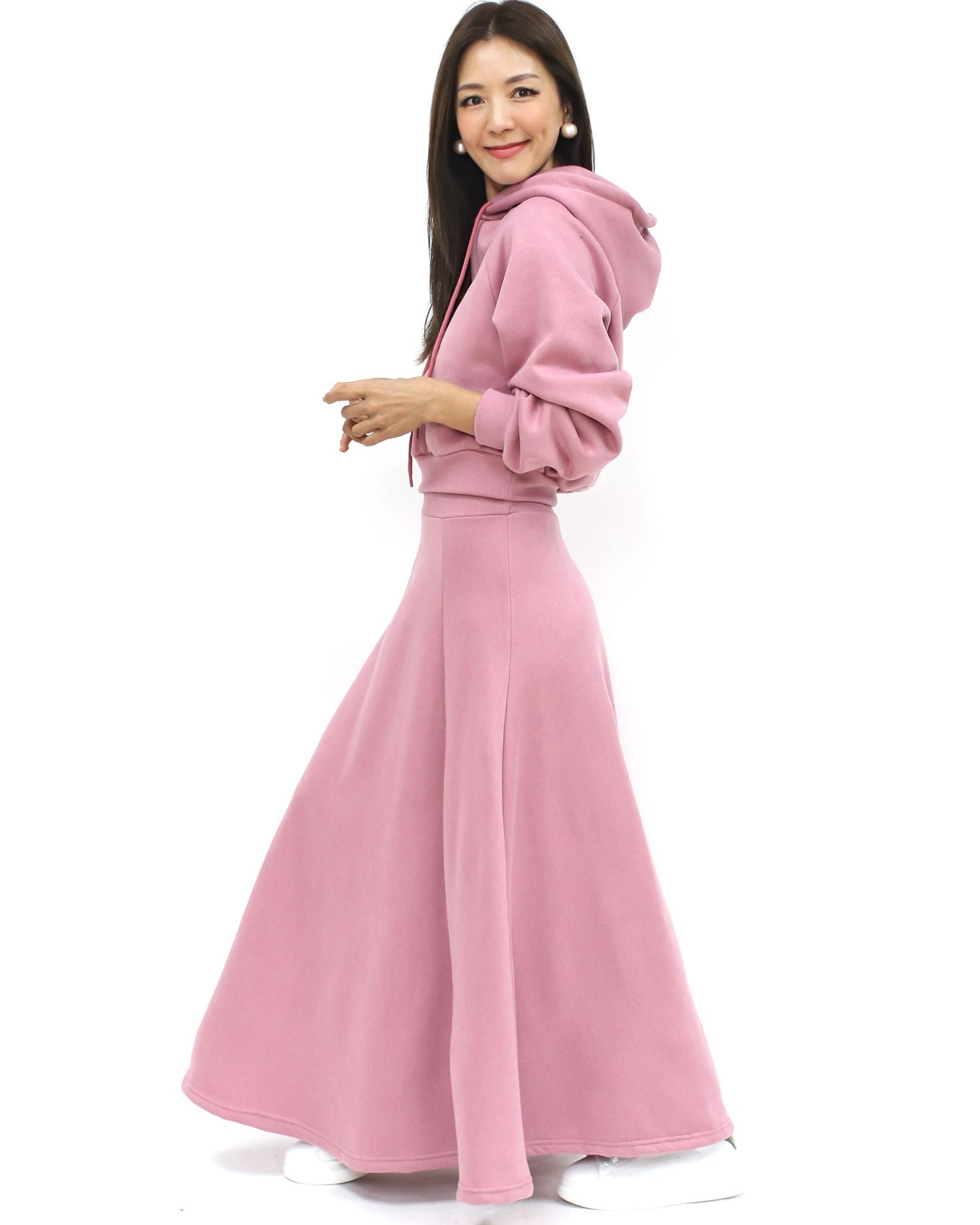 粉紅色連帽衫抓絨運動衫和裙子​​套裝*預購*