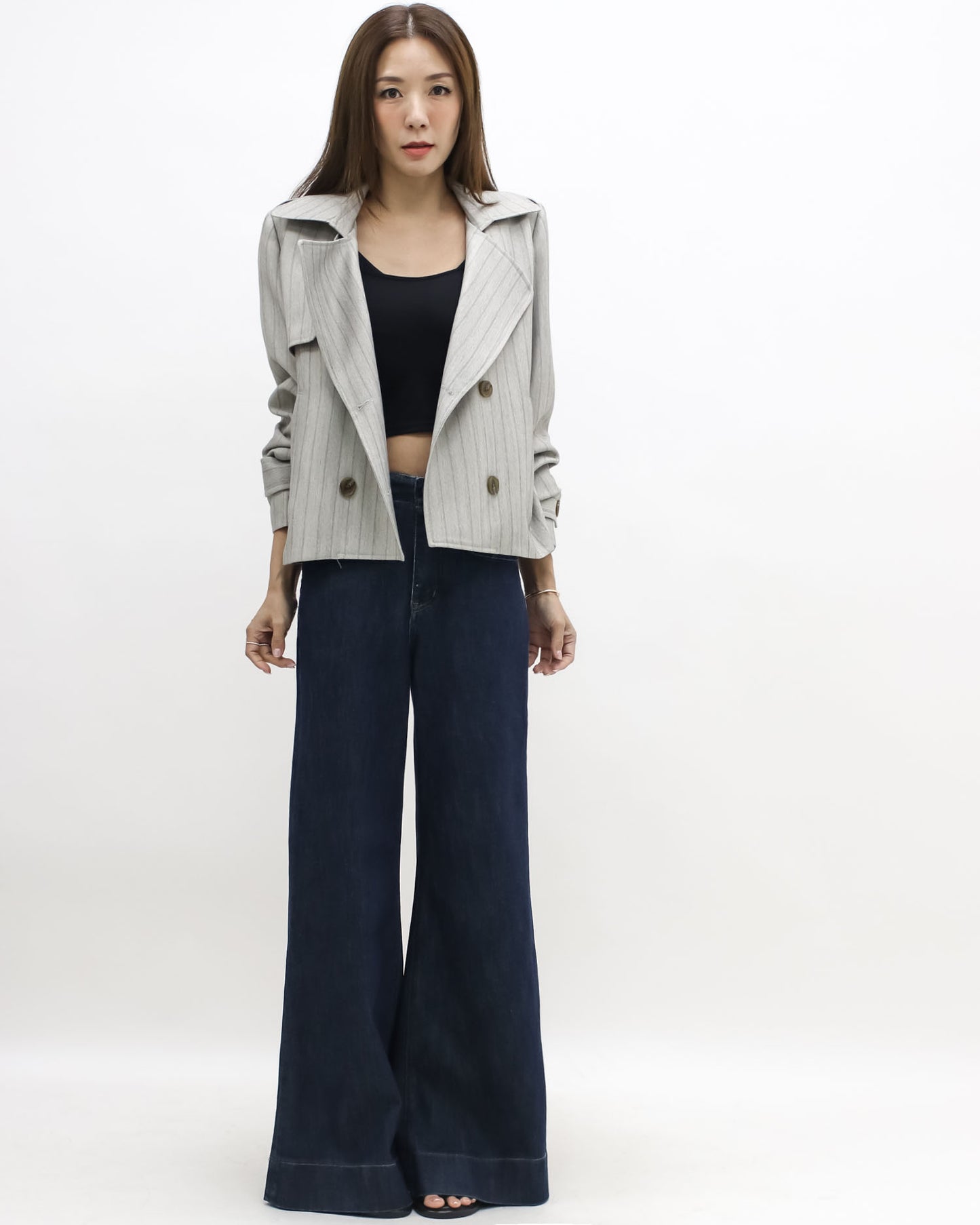 beige stripes blazer jacket