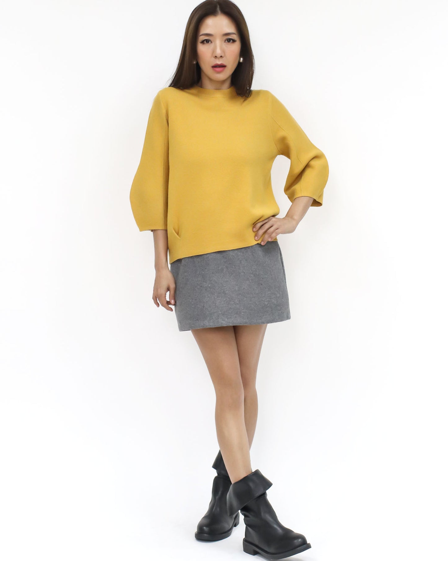 mustard balloon sleeves knitted top *pre-order*