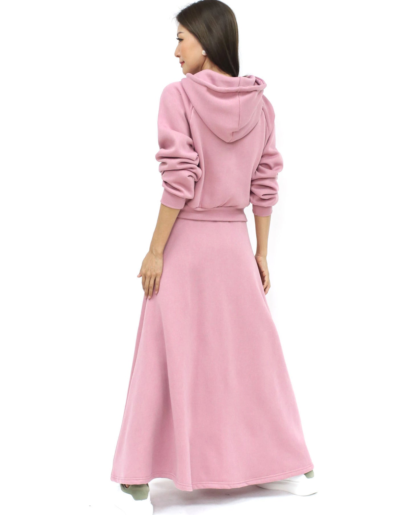 粉紅色連帽衫抓絨運動衫和裙子​​套裝*預購*