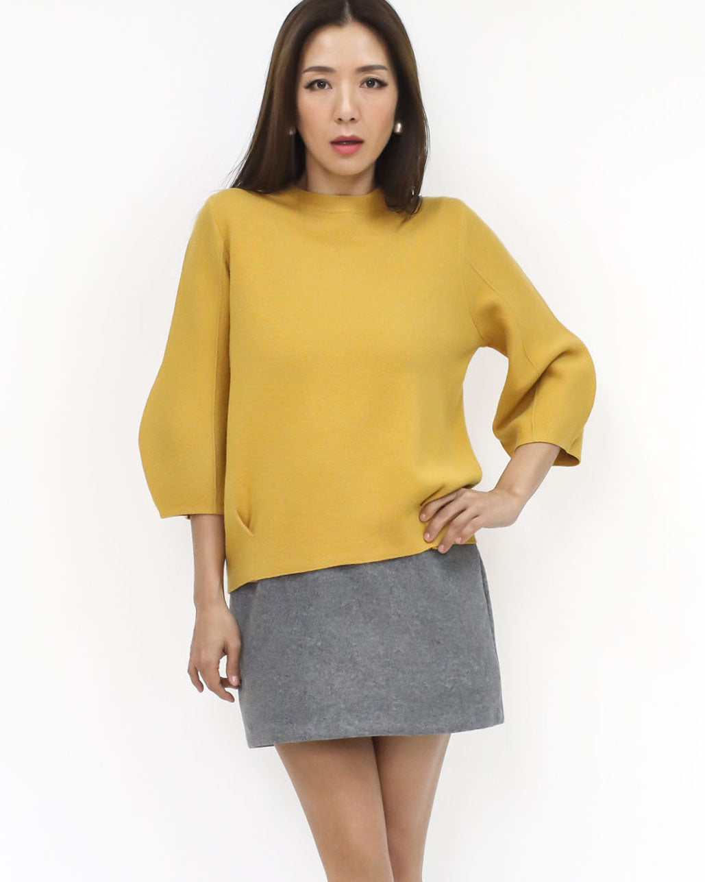 mustard balloon sleeves knitted top *pre-order*