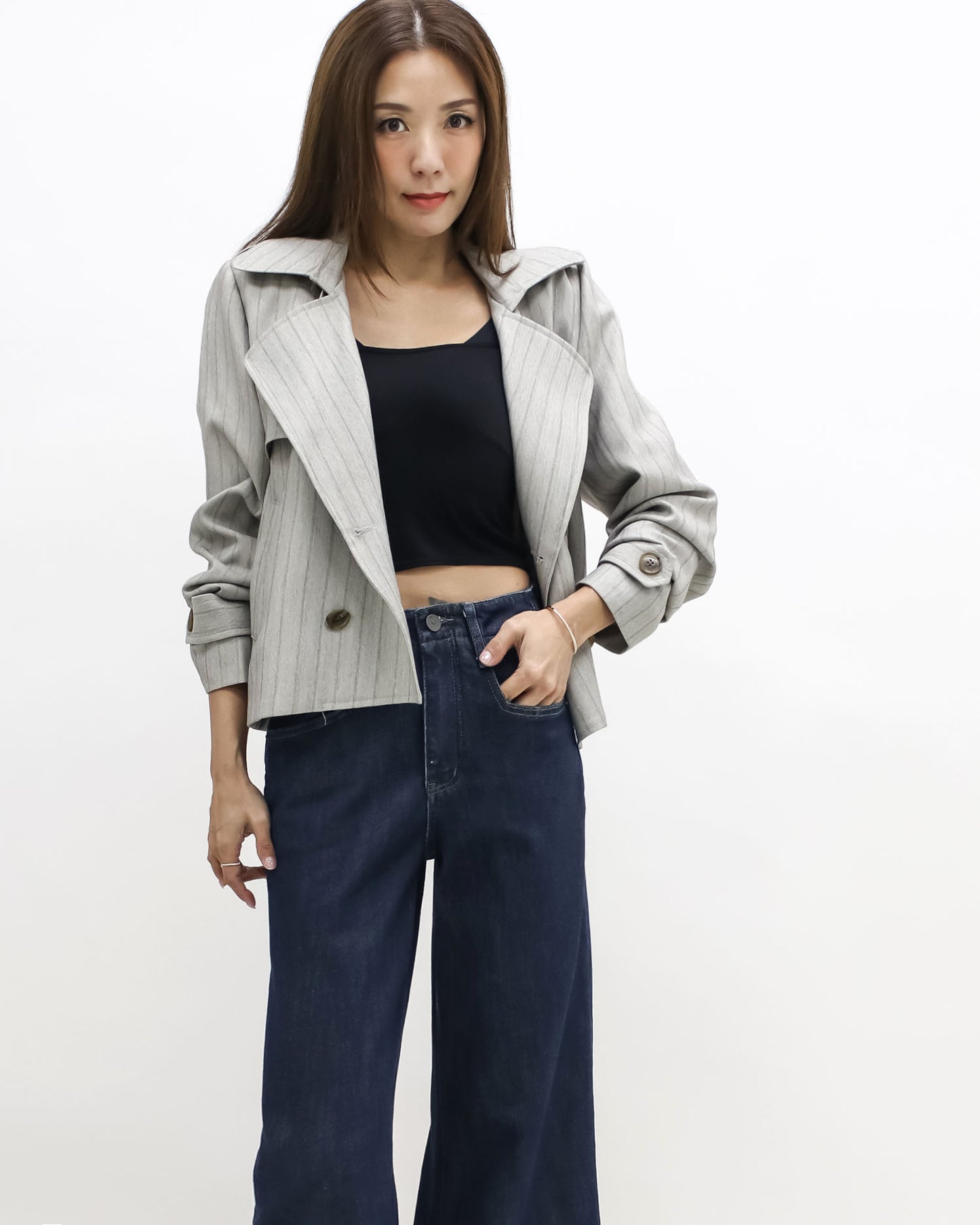 beige stripes blazer jacket