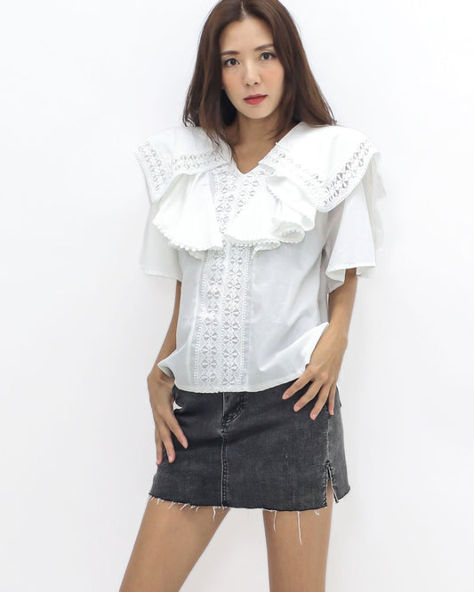 ivory crochet pleats shirt top *pre-order*