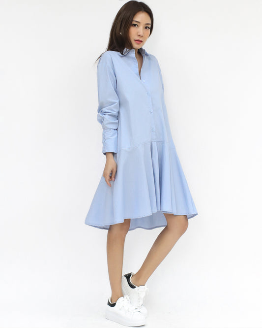 藍色喇叭襯衫裙*預購*