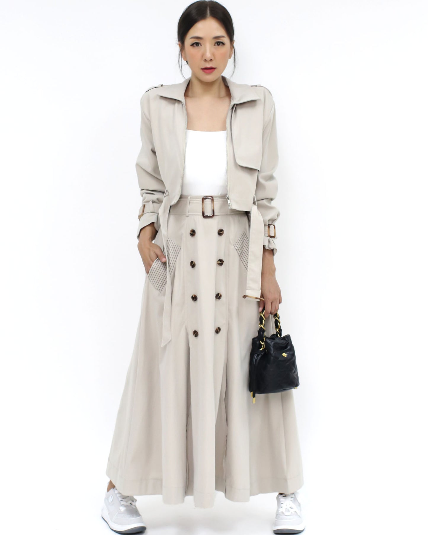 ivory cropped jacket & flare skirt set *pre-order*