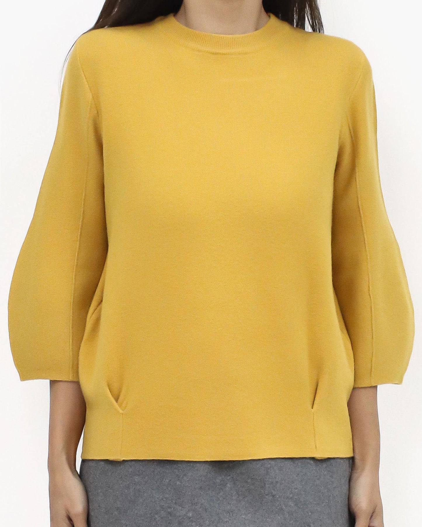 mustard balloon sleeves knitted top *pre-order*