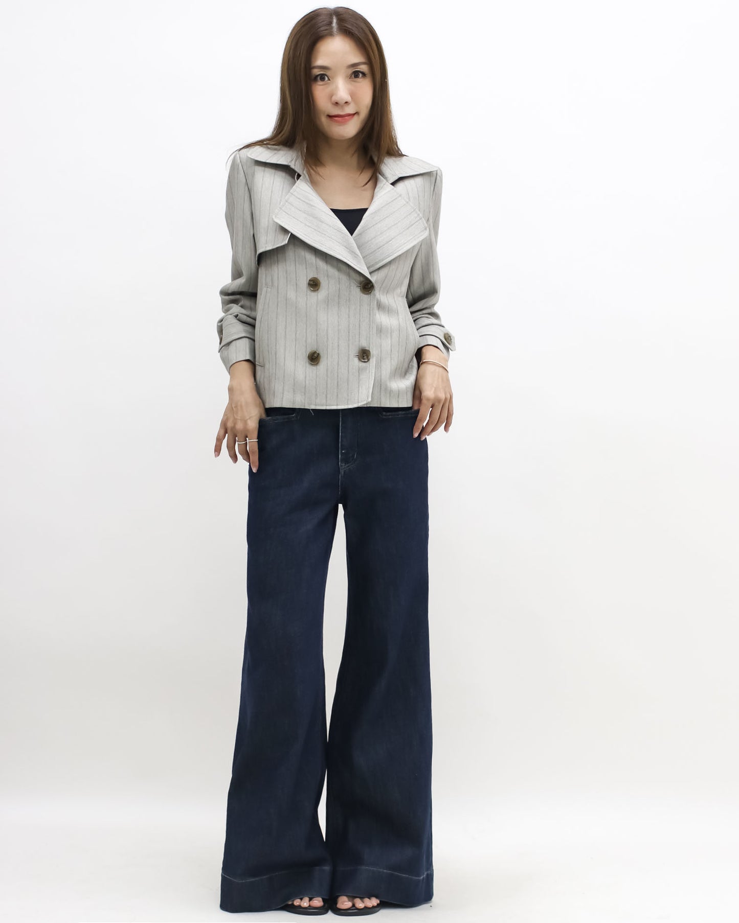 beige stripes blazer jacket