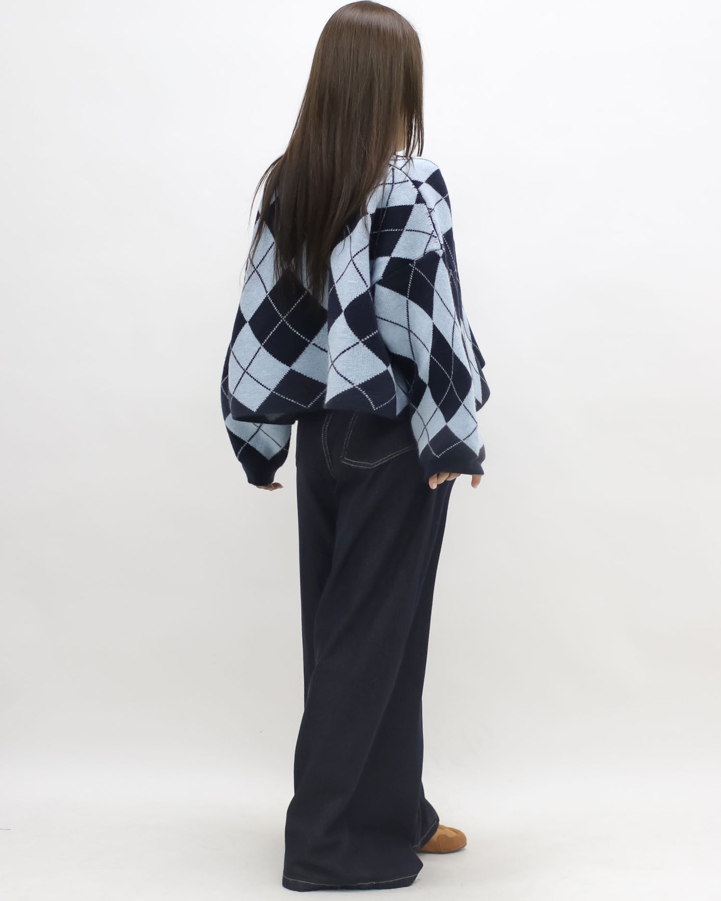 navy & blue checkers knitted cardigan