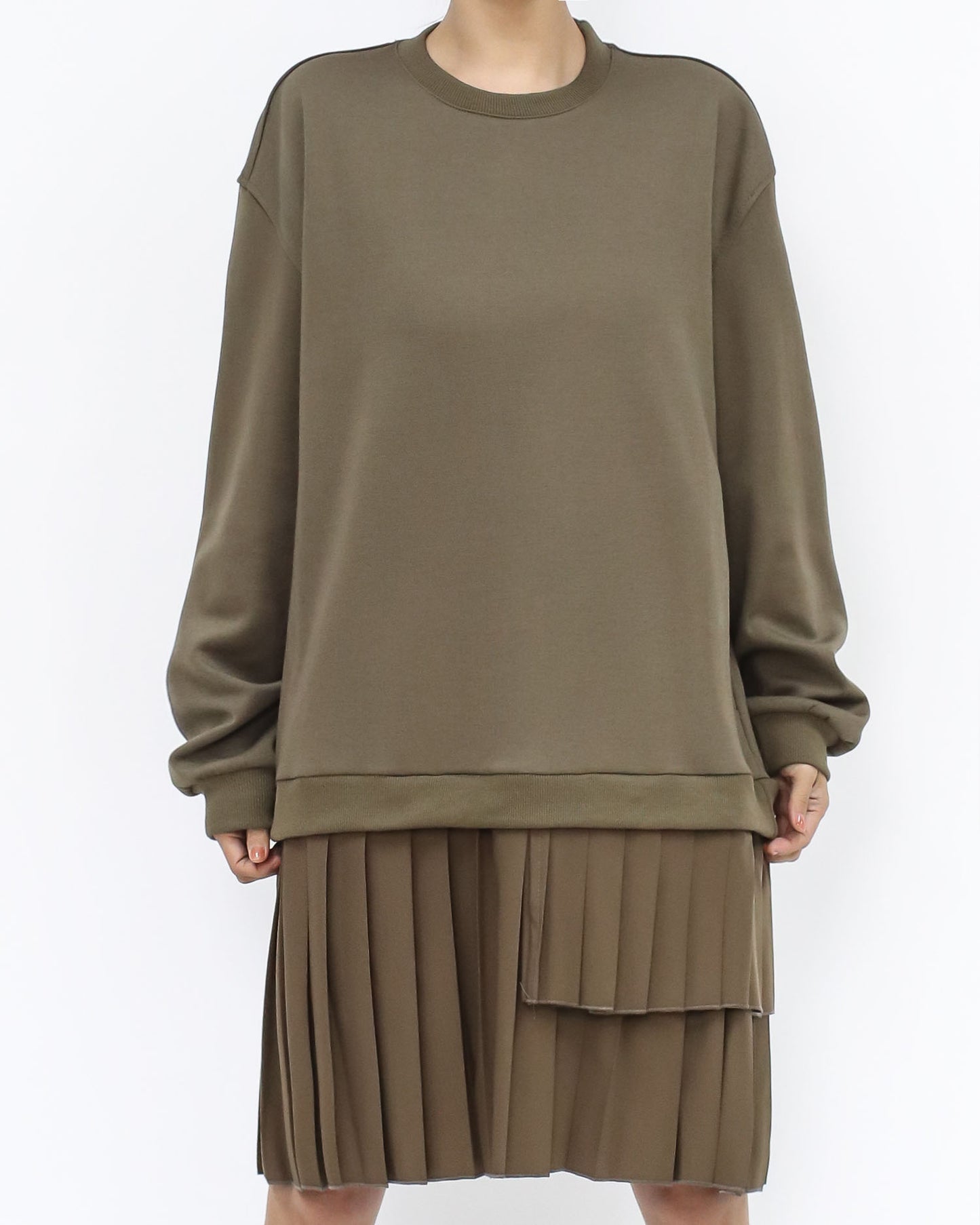 brown green sweat w/ brown pleats dress *pre-order*