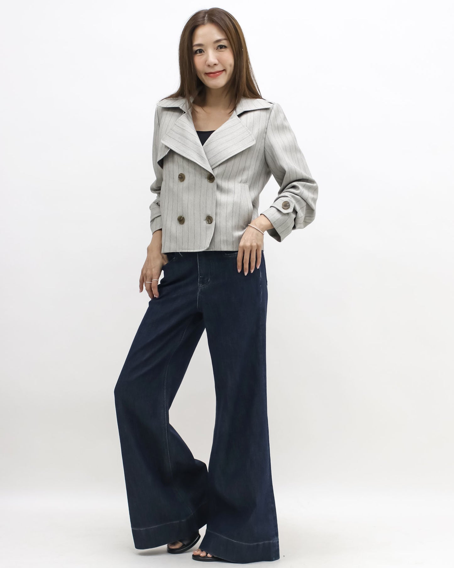beige stripes blazer jacket