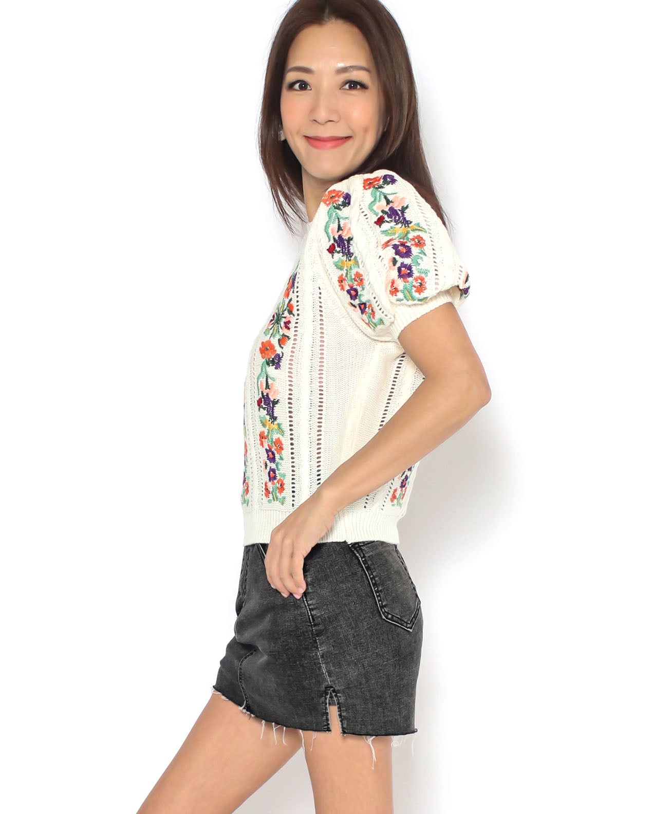 ivory flowers knitted top *pre-order*