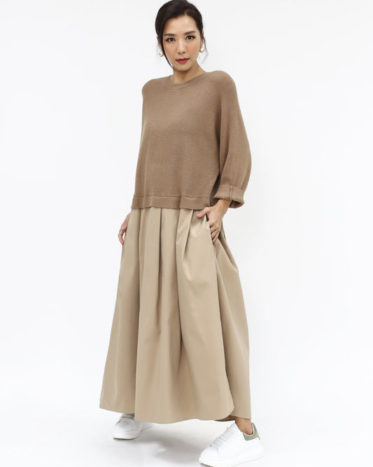 beige knitted & shirt longline dress *pre-order*