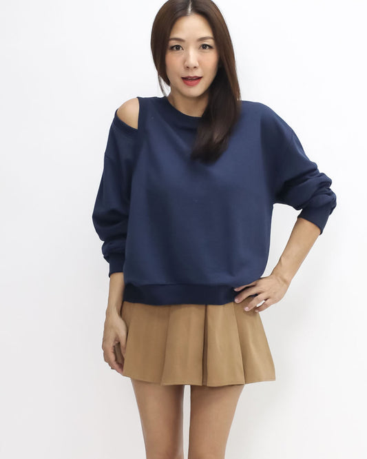 navy cutout shoulder sweatshirt *pre-order*