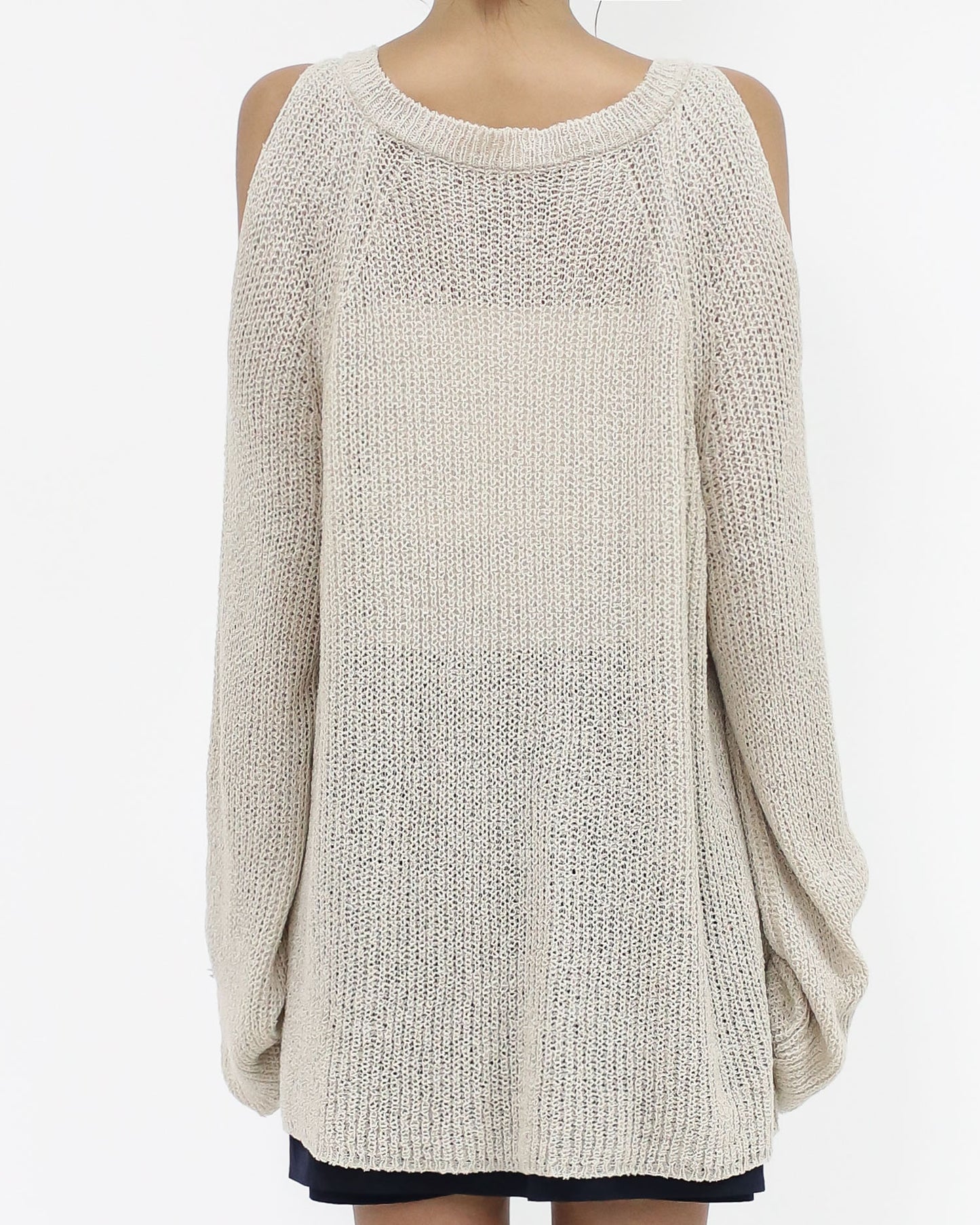 beige cutout shoulders fine knitted top