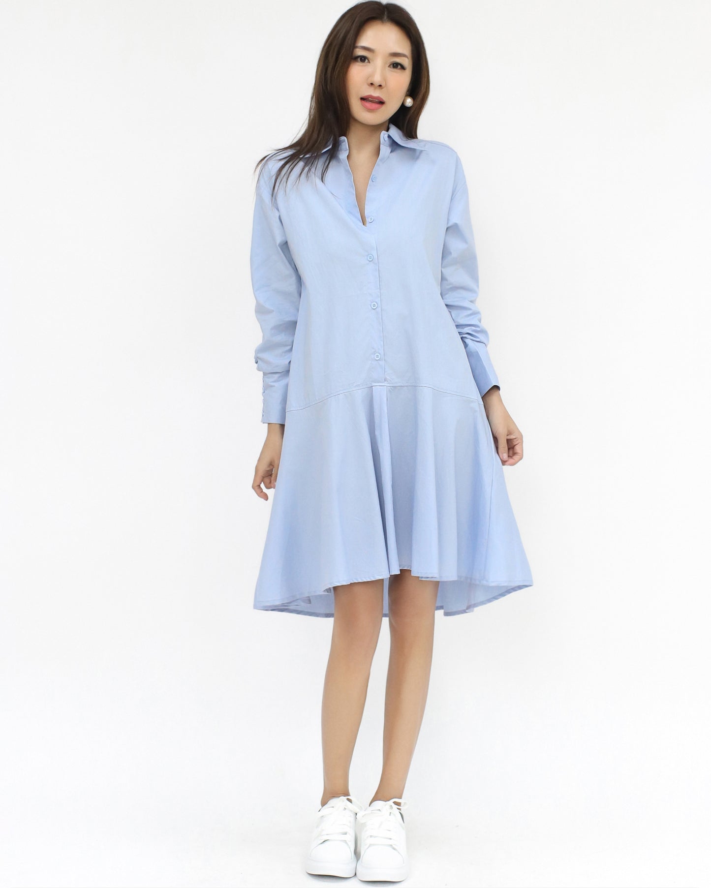 藍色喇叭襯衫裙*預購*