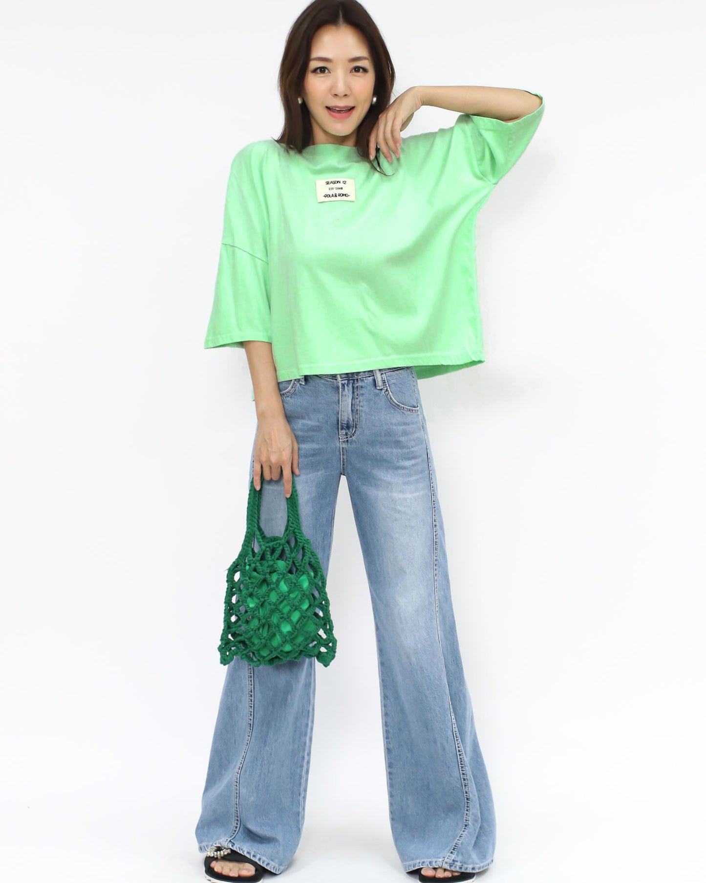 neon green label front tee