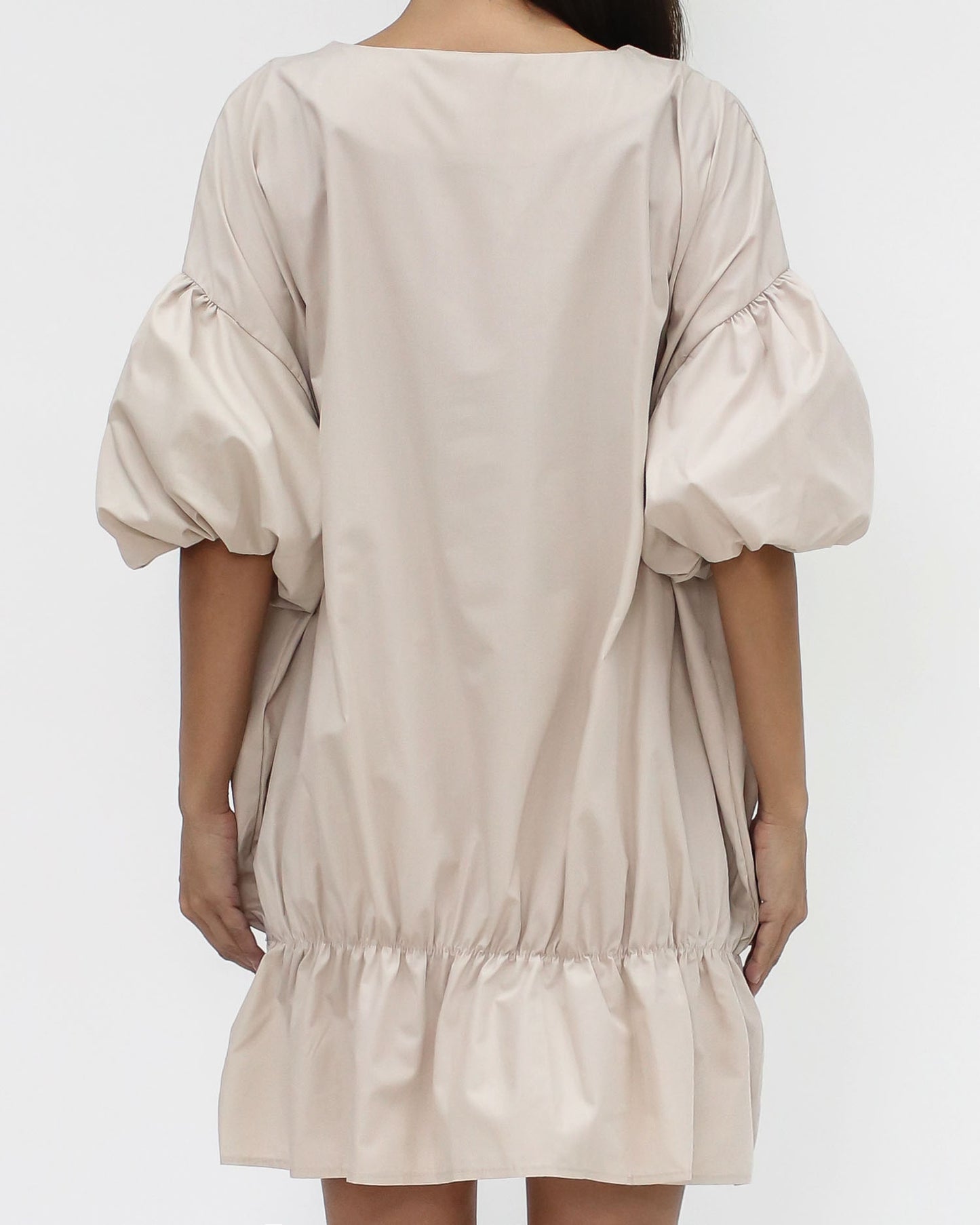 beige stretch flare shirt dress *pre-order*