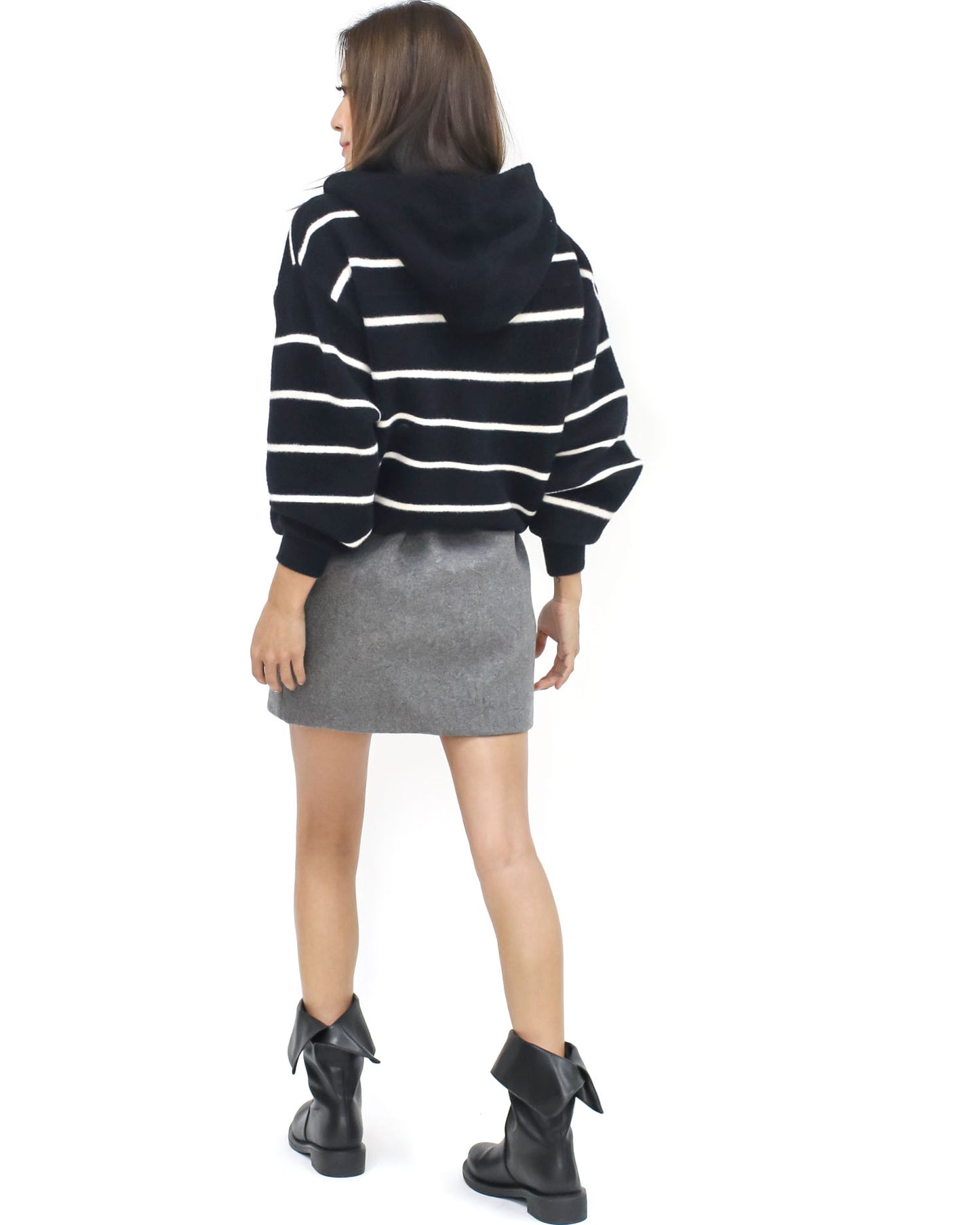 black & ivory stripes hoodie knitted cardigan *pre-order*