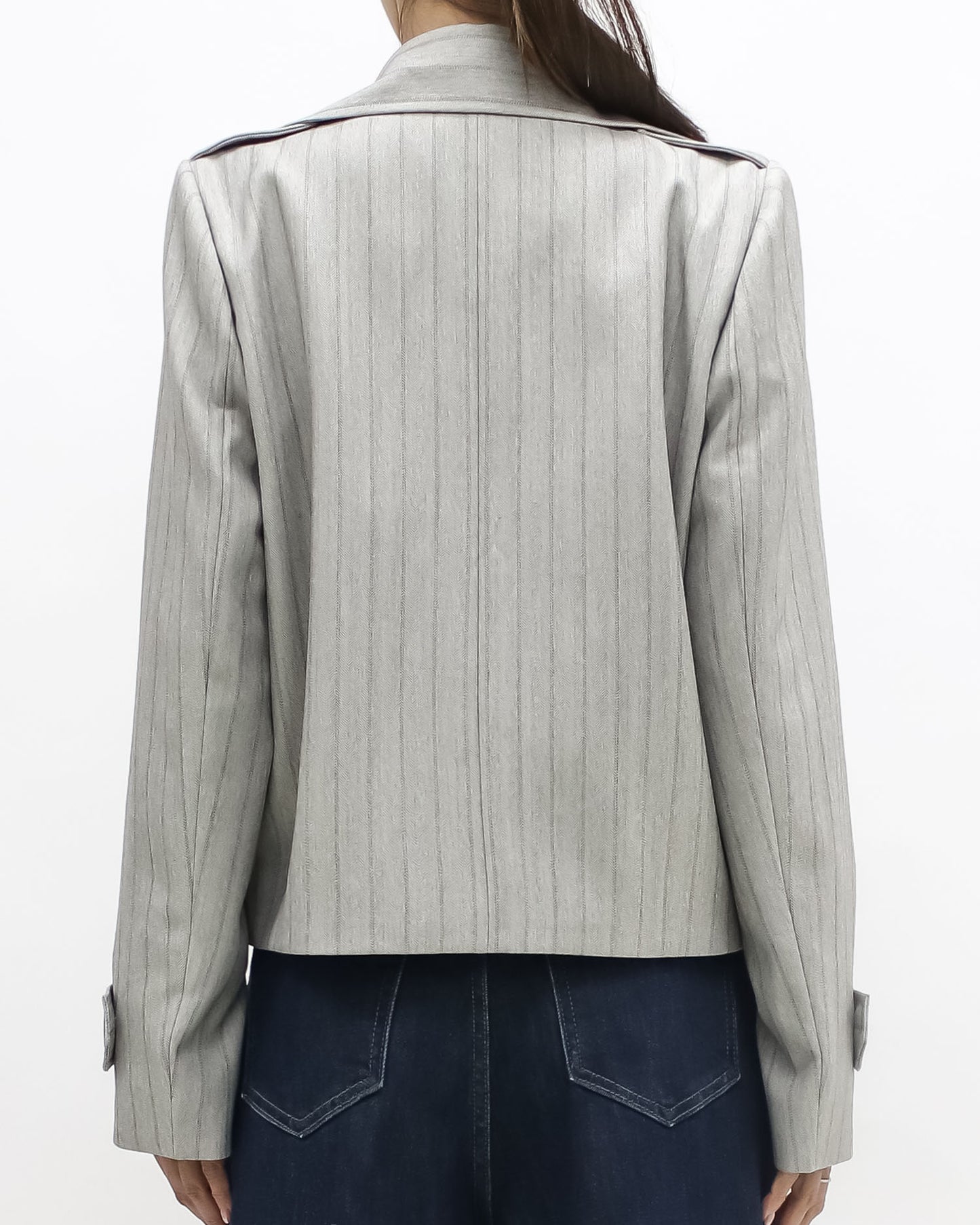 beige stripes blazer jacket