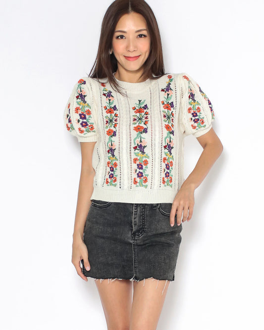 ivory flowers knitted top