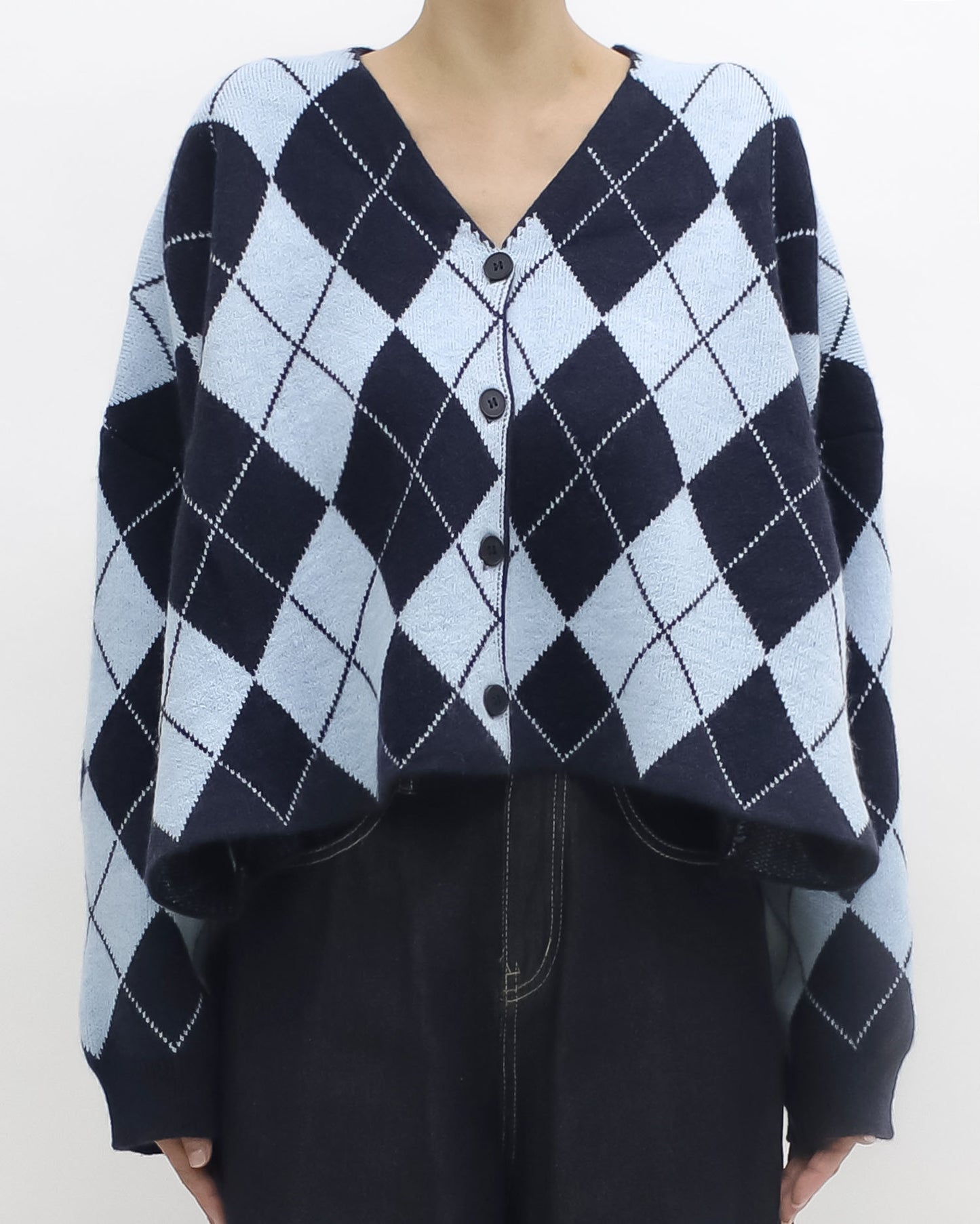 navy & blue checkers knitted cardigan