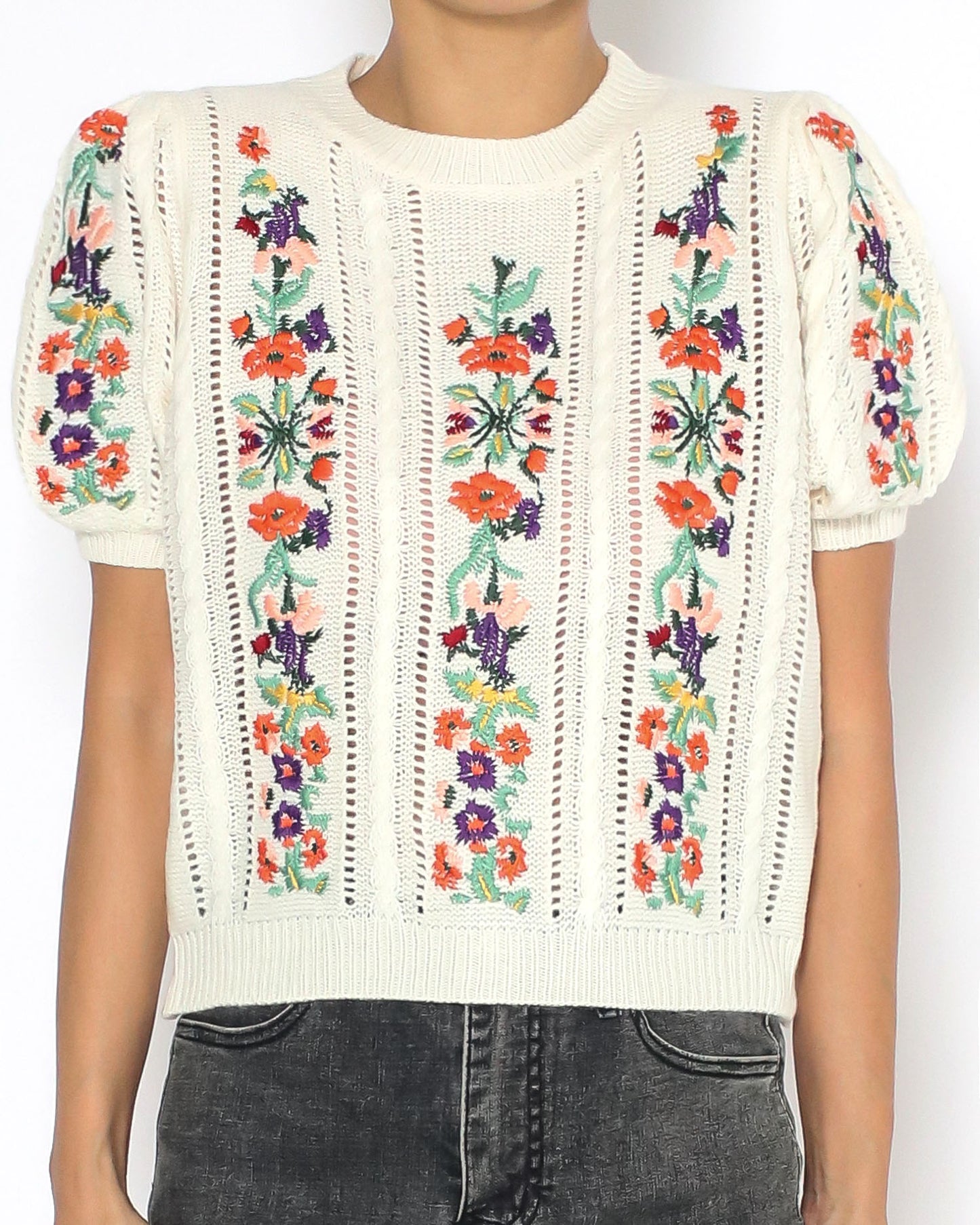 ivory flowers knitted top *pre-order*