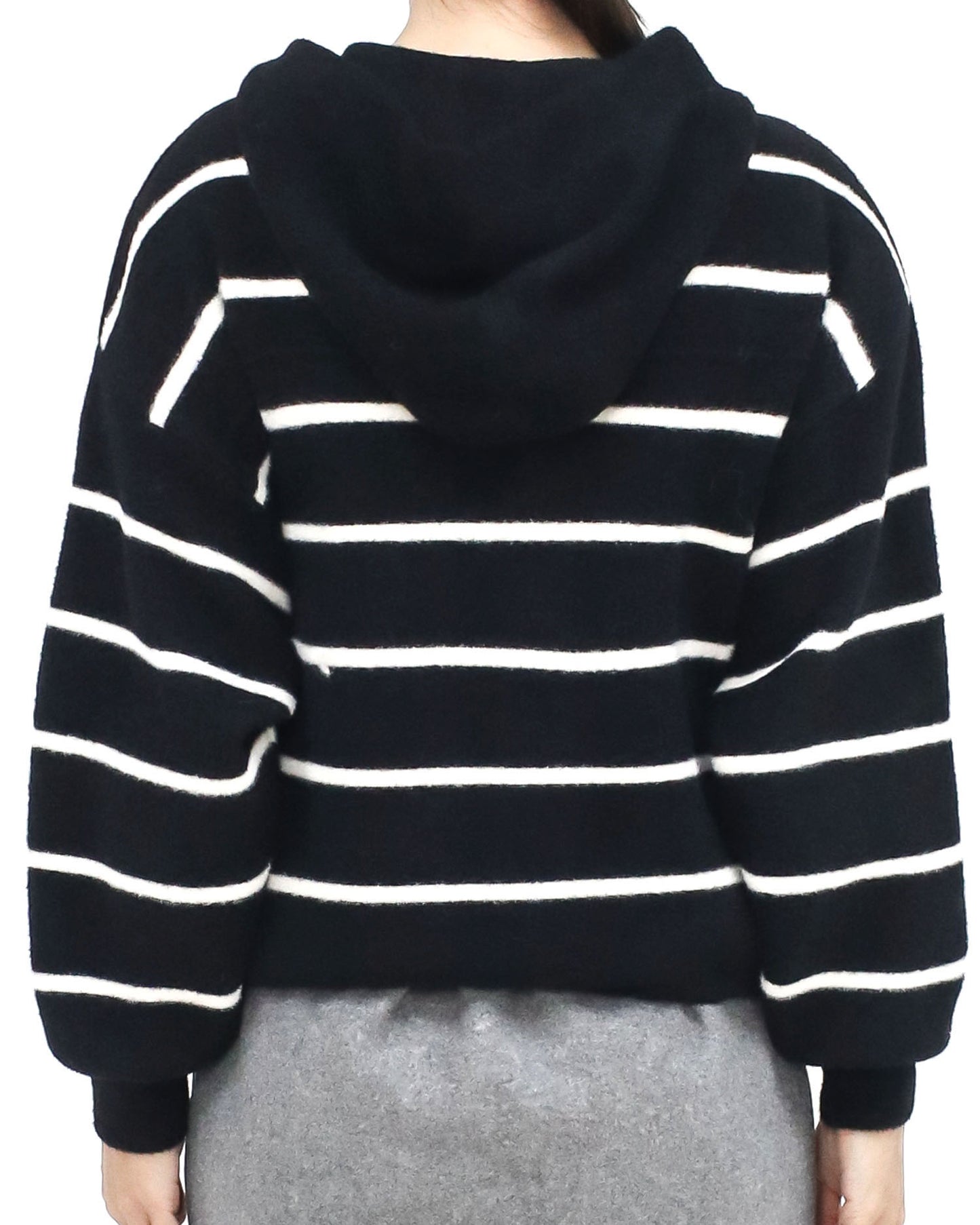 black & ivory stripes hoodie knitted cardigan *pre-order*