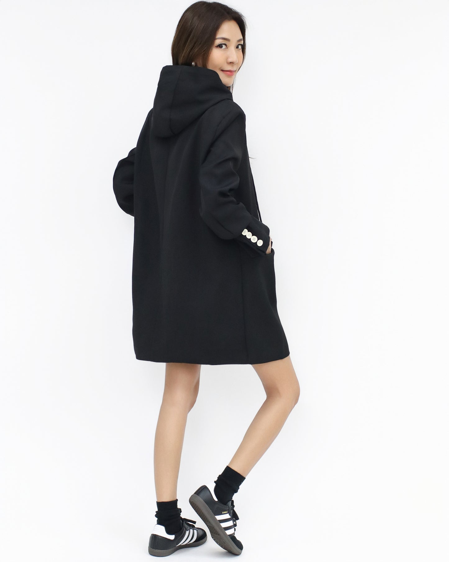 black hoodie blazer dress