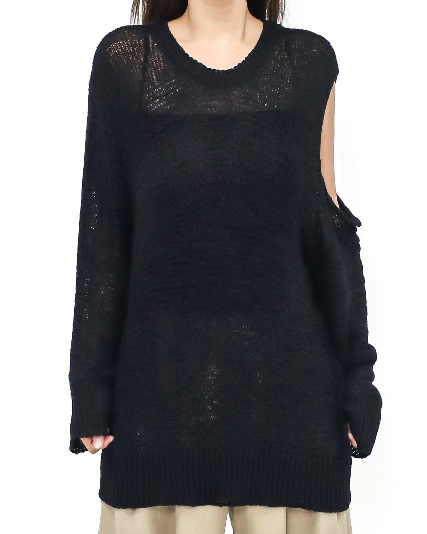 black cutout shoulder & back soft knitted top *pre-order*