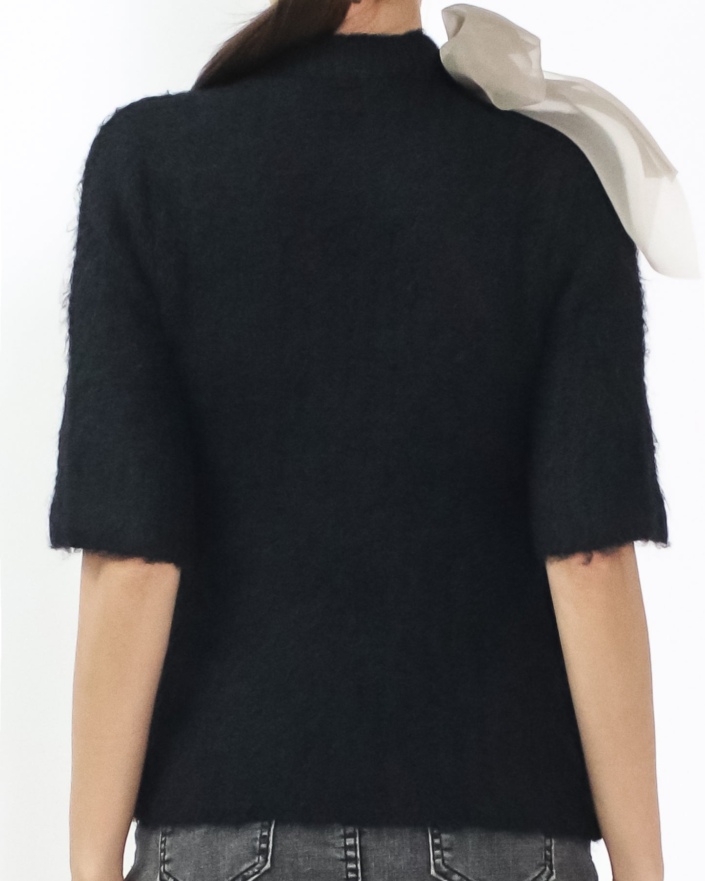 black & ivory mesh bow knitted top *pre-order*