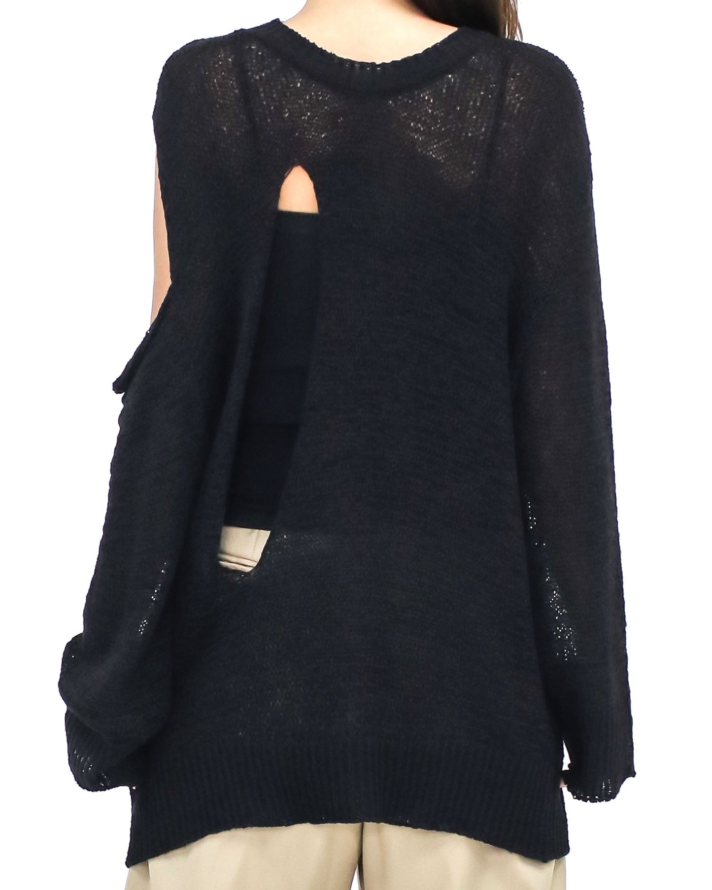 black cutout shoulder & back soft knitted top *pre-order*