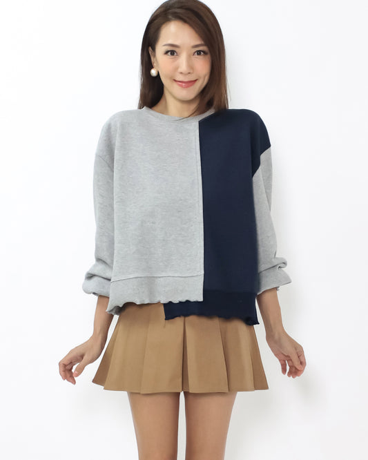 grey & navy scallop hem sweatshirt