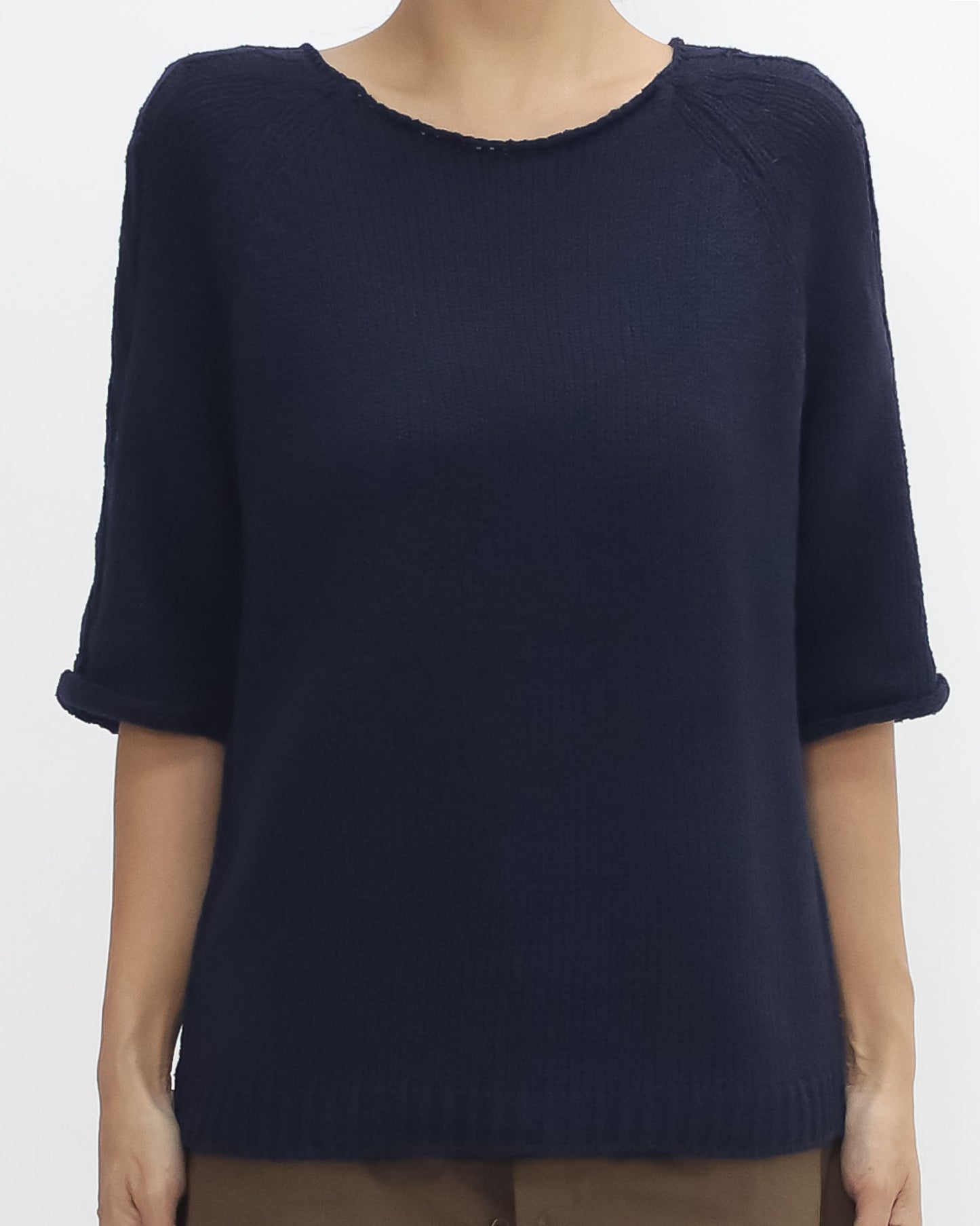 navy twisted knitted sleeves top *pre-order*