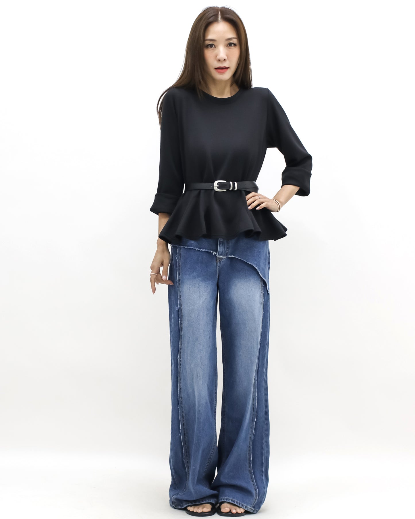 black sweat flare top