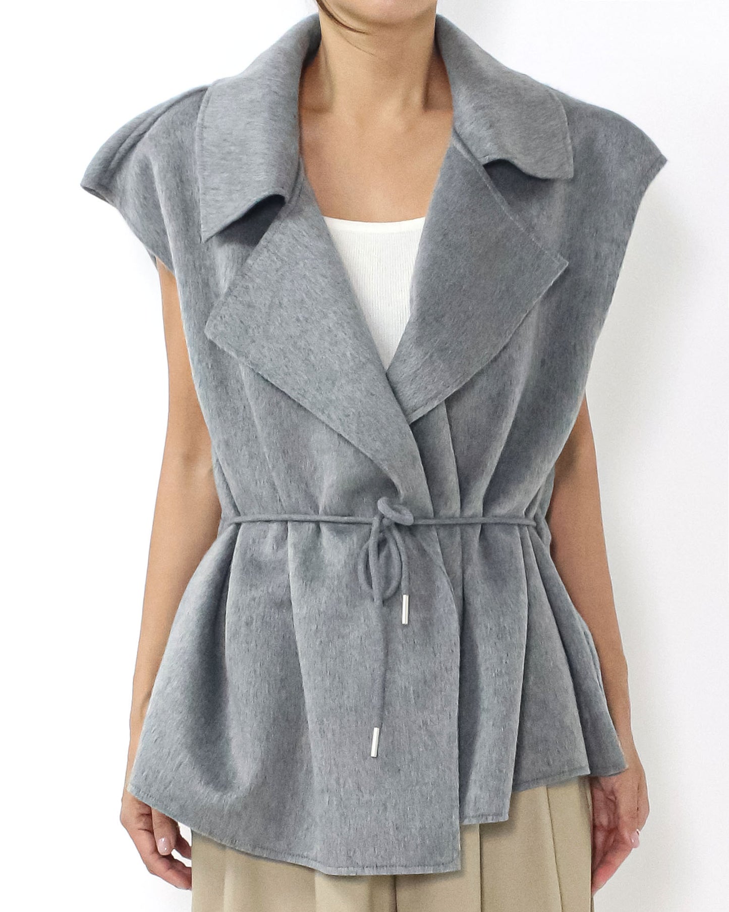 grey drawstring waist wool blended vest jacket *pre-order*