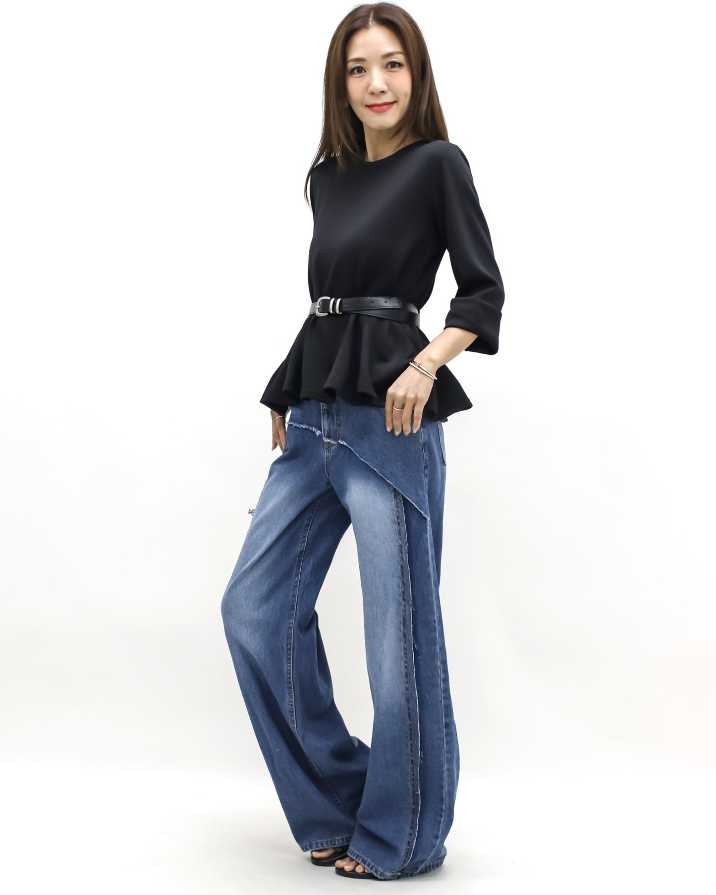 black sweat flare top