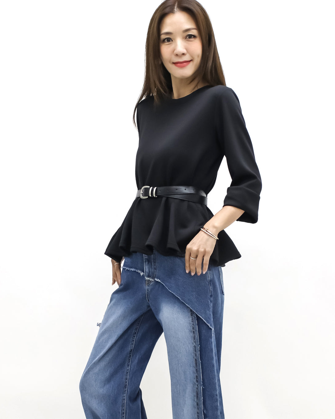 black sweat flare top