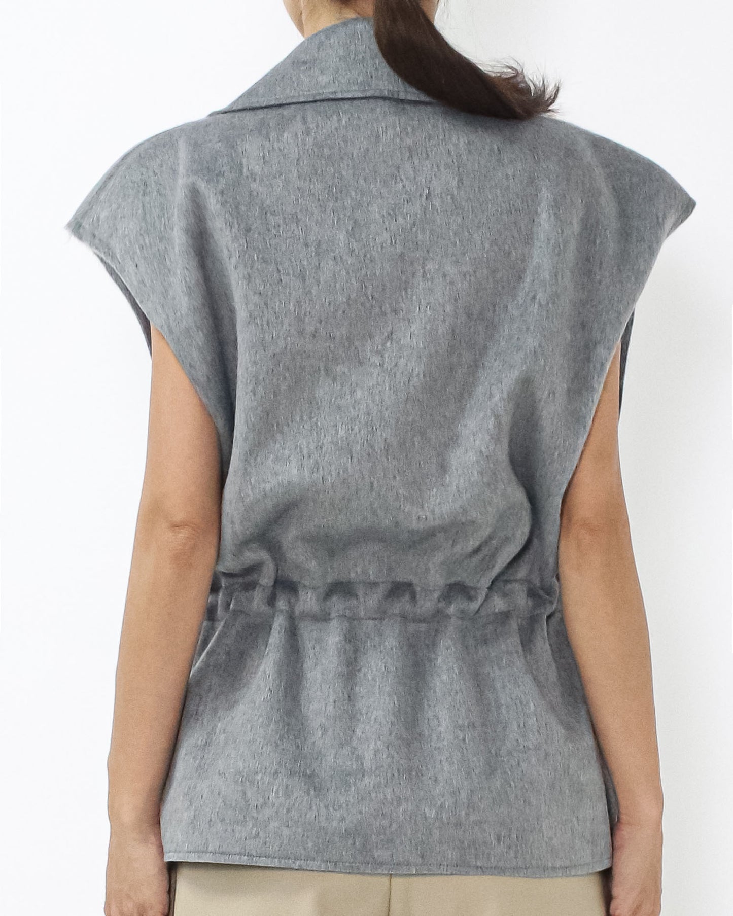 grey drawstring waist wool blended vest jacket *pre-order*