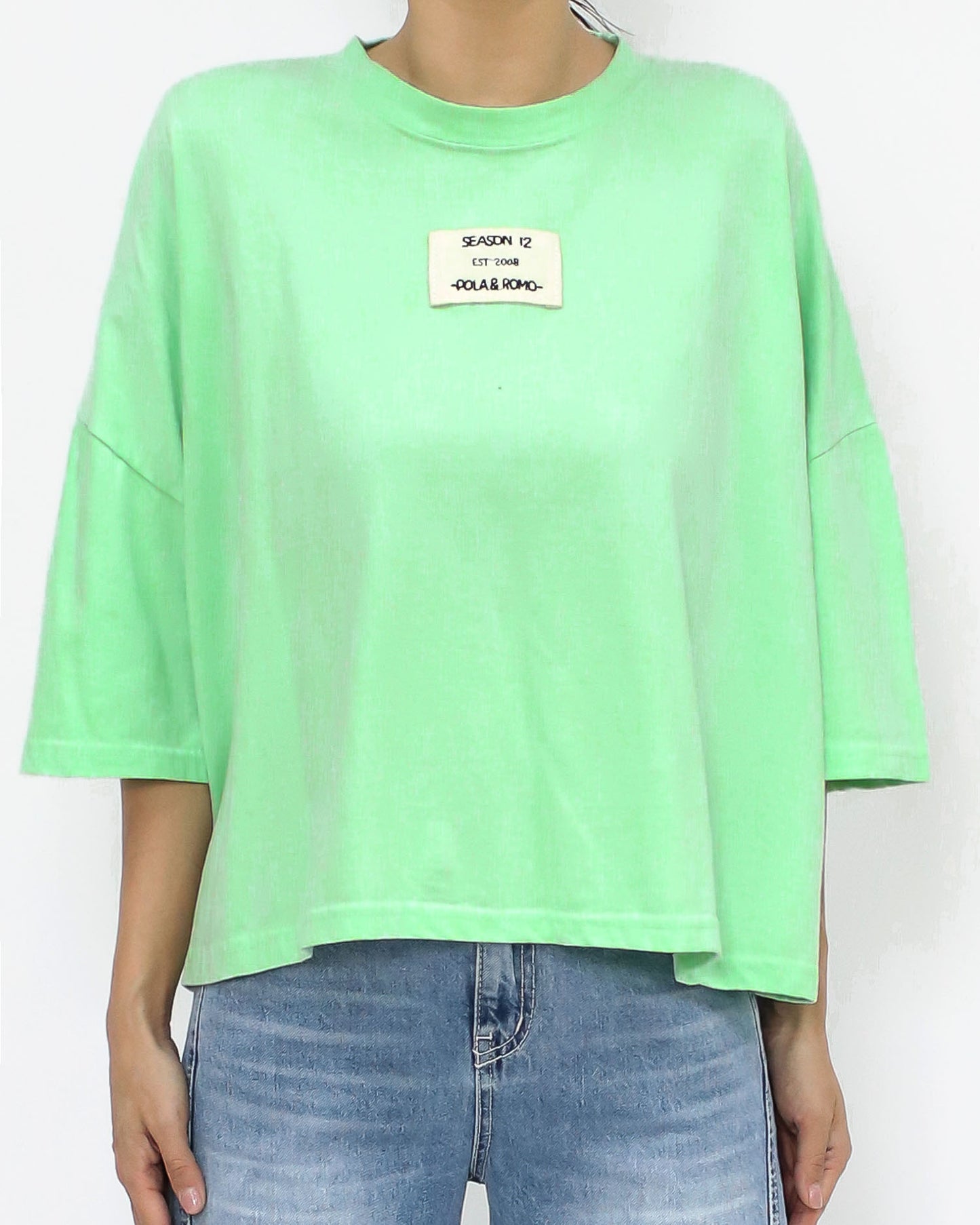 neon green label front tee