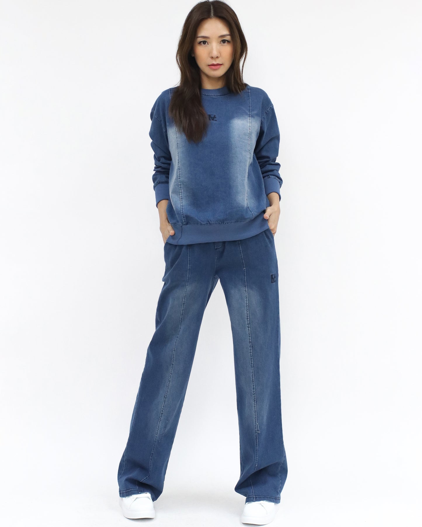 blue washed denim sweatshirt & pants set *pre-order*