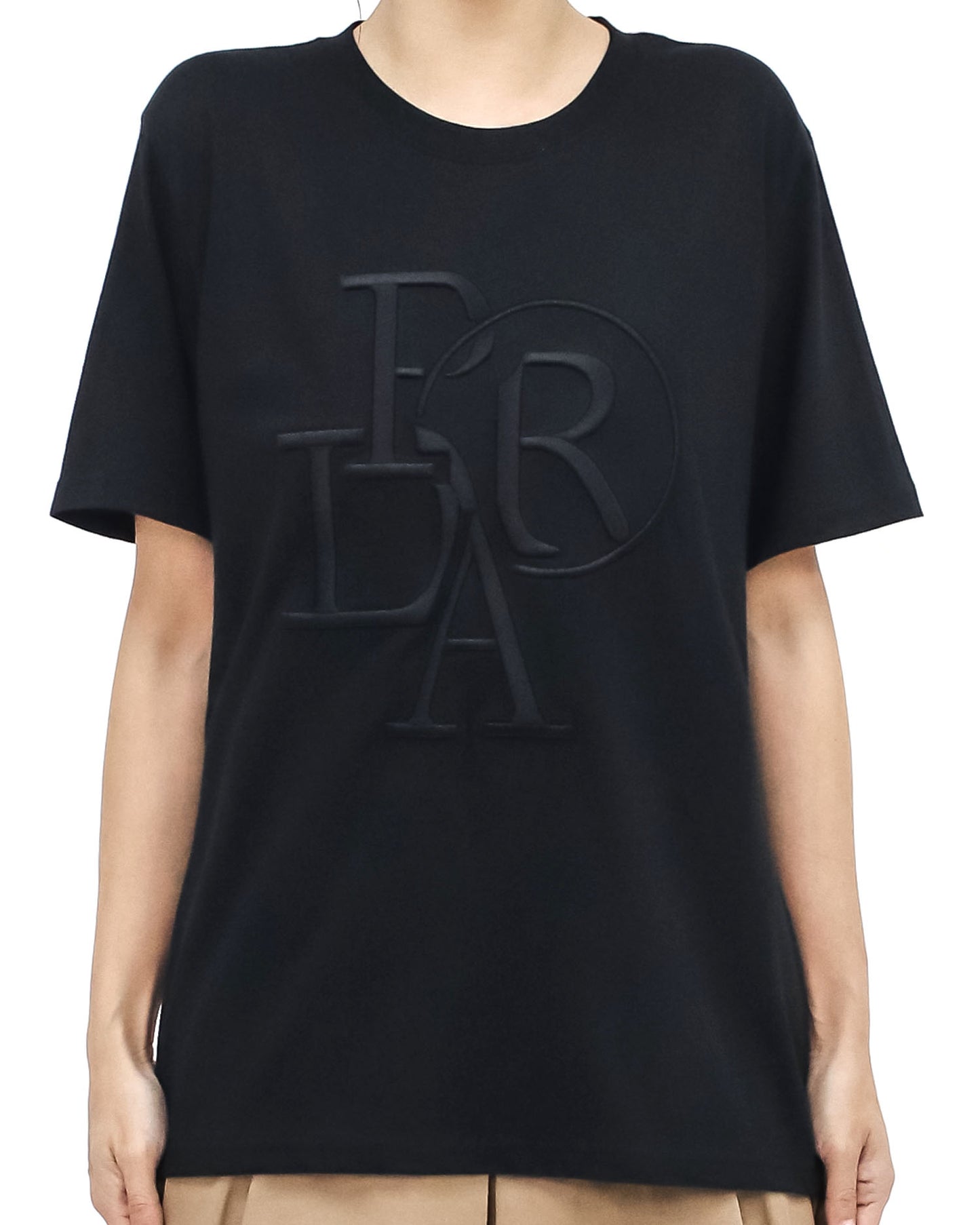 black stitched logo tee