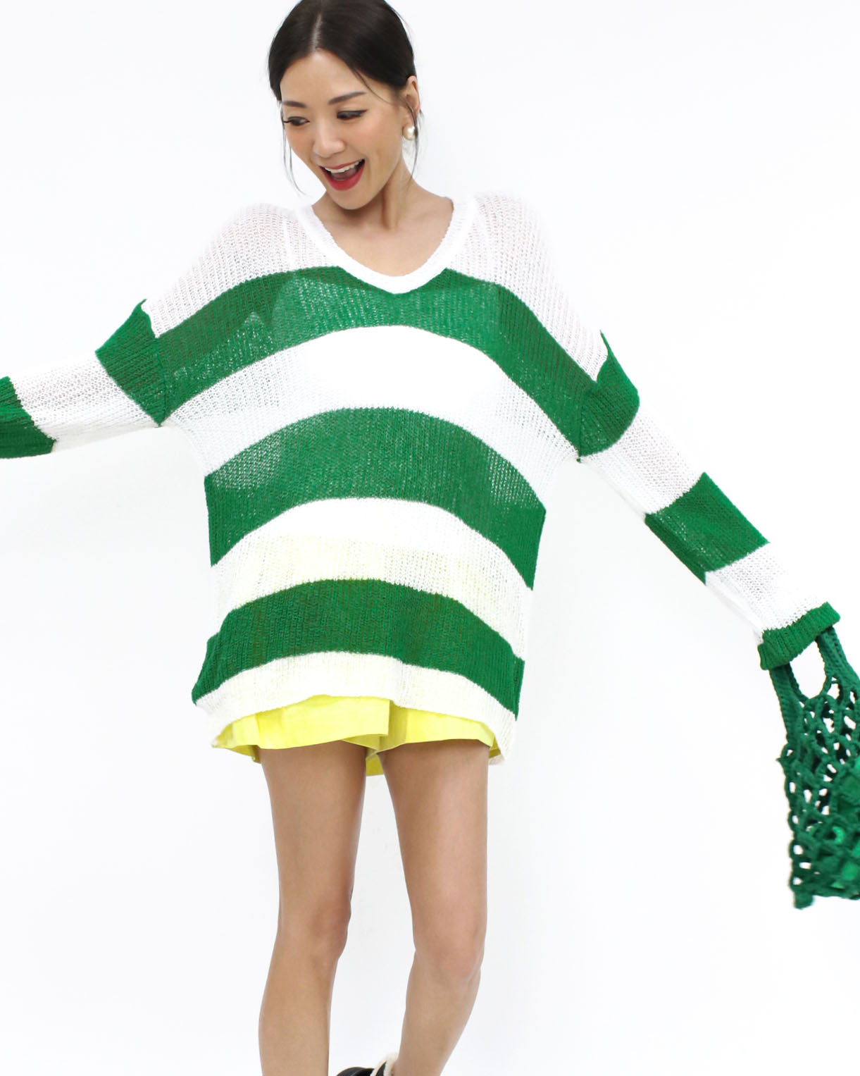 ivory & green stripes summer fine knitted top *pre-order*