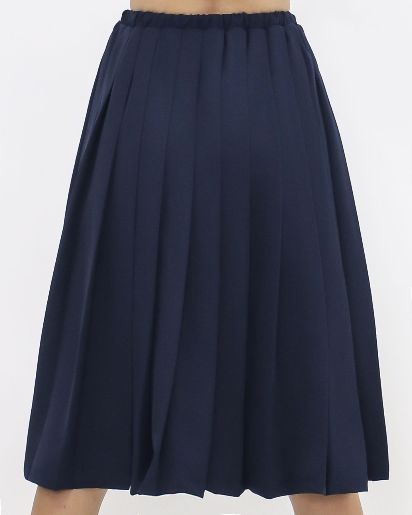 navy pleats drawstring waist midi skirt *pre-order*