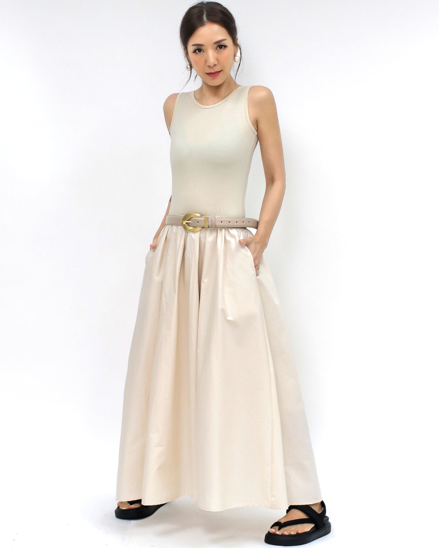 ivory vest w/ texture flare longline dress *pre-order*