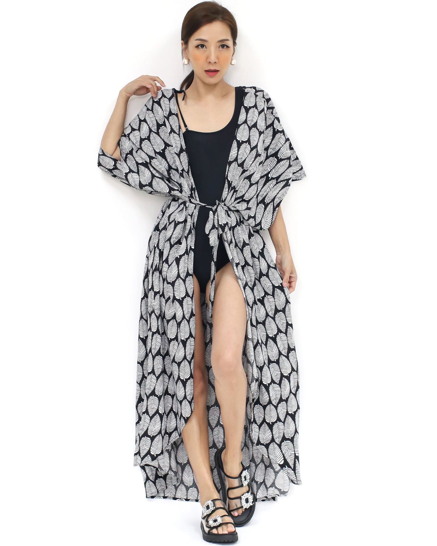 black printed slinky cover-up kimono *pre-order*