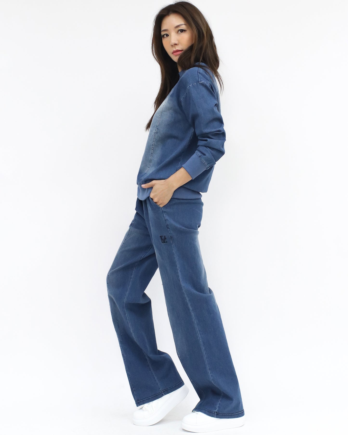 blue washed denim sweatshirt & pants set *pre-order*